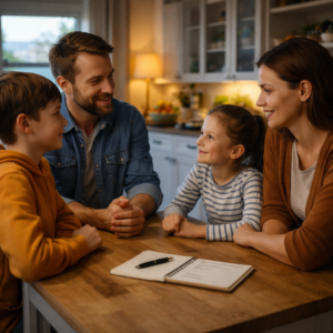 family emergency preparedness planning at home with checklist and communication plan