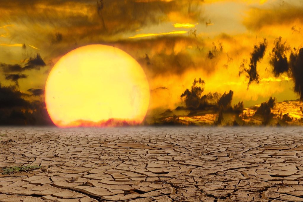 Global heat and parched land.
