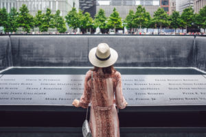 Young tourist at the 9-11 Memorial in New York City