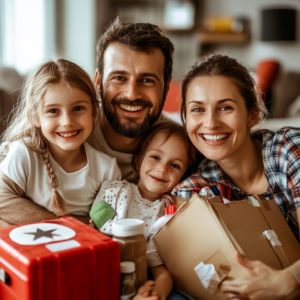Family preparing for the new year with emergency supplies