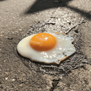 Frying an egg on the sidewalk during a heatwave.