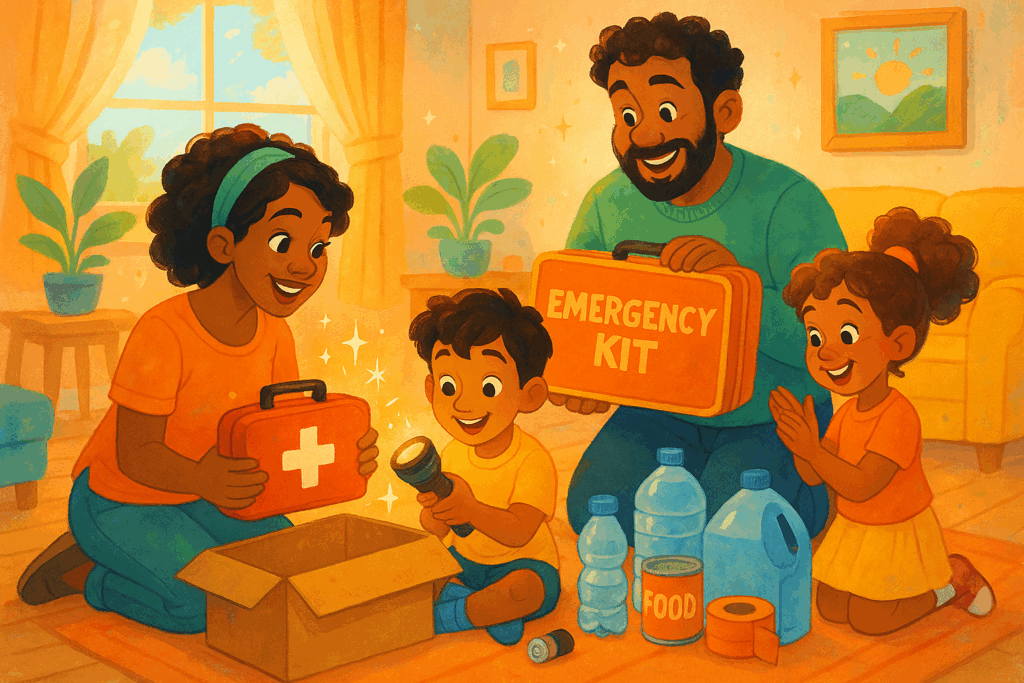 Family preparing an emergency kit to increase survival quotient.