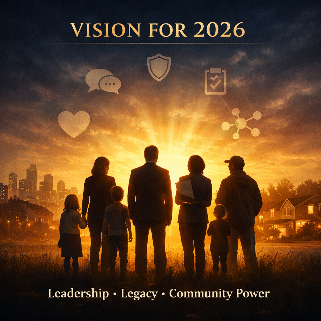 Vision for 2026 leadership and community resilience with families, businesses, schools, and organizations united