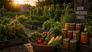 Home garden with harvest basket