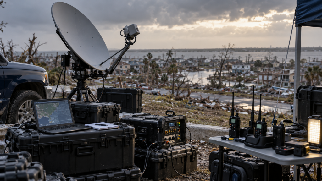 Disaster-response communications staging area after a major storm.